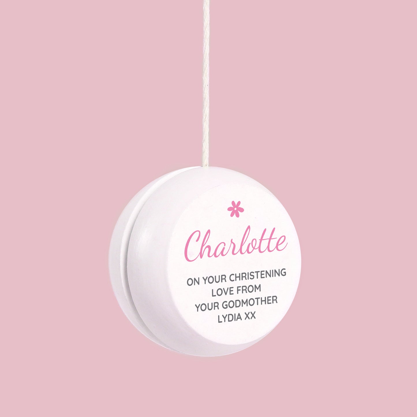 Personalised Pink Flower White Wooden Yoyo