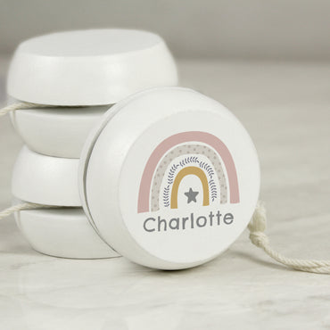 Personalised Rainbow White Wooden Yoyo