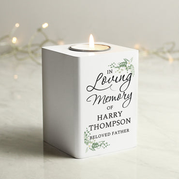 Personalised In Loving Memory White Wooden Tea light Holder