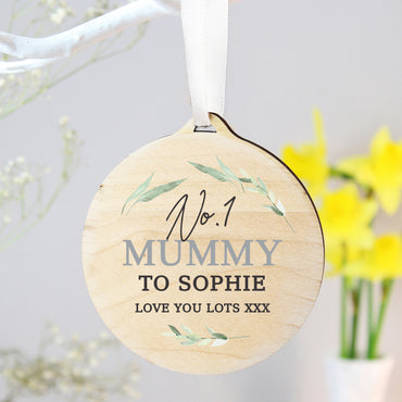 Personalised Leaf Decor Round Wooden Decoration