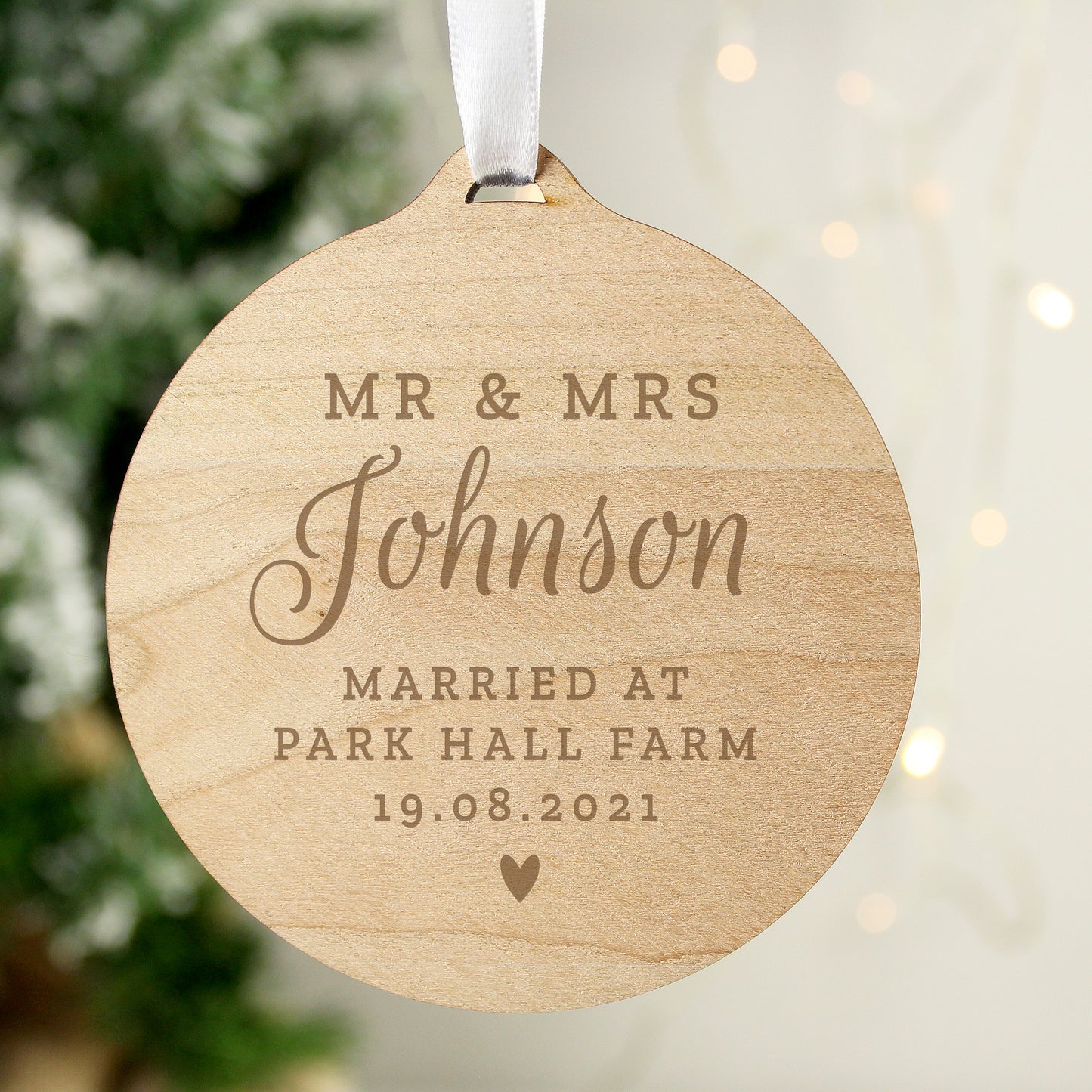 Personalised Mr & Mrs Round Wooden Decoration