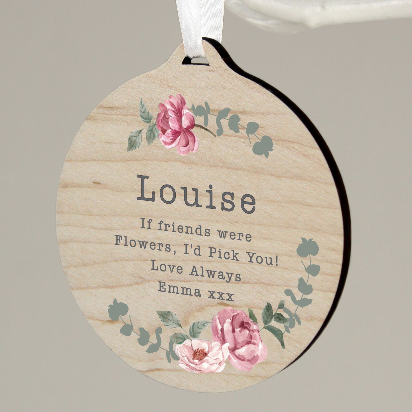 Personalised Floral Watercolour Round Wooden Decoration