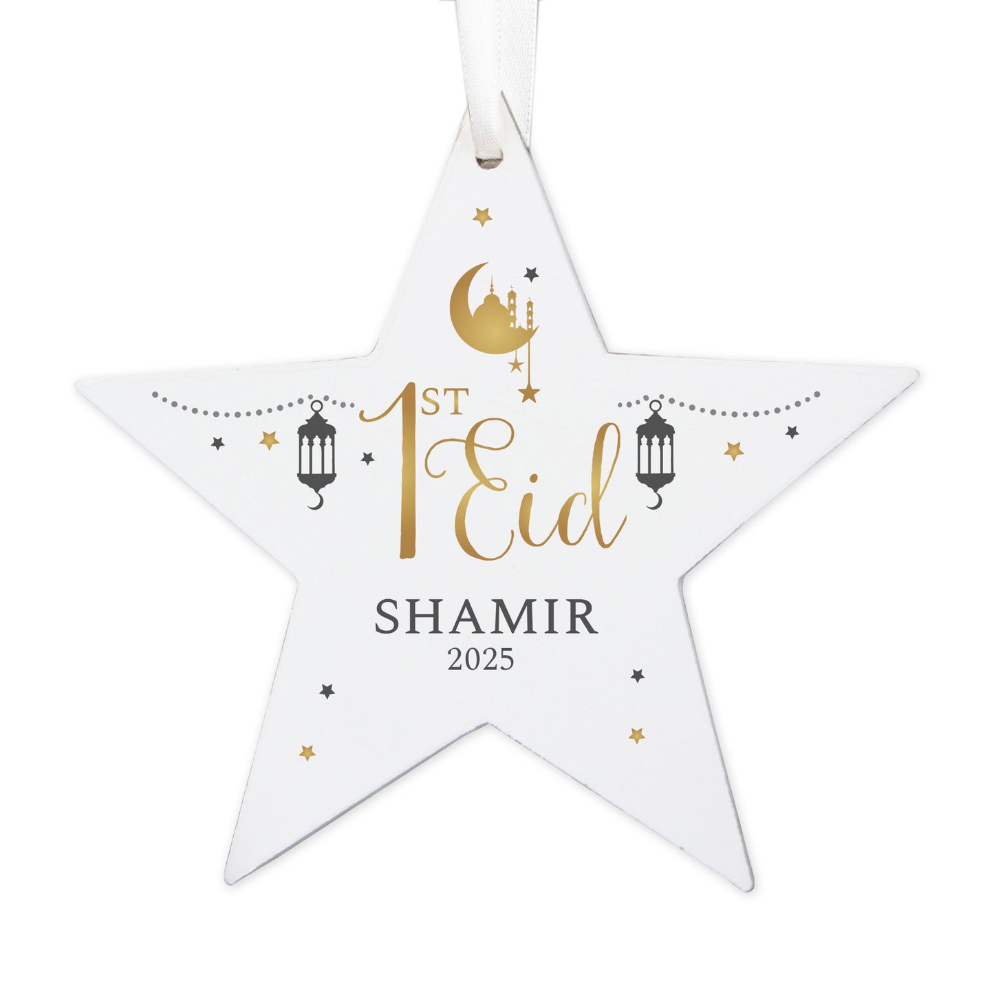 Personalised 1st Eid Wooden Star Decoration