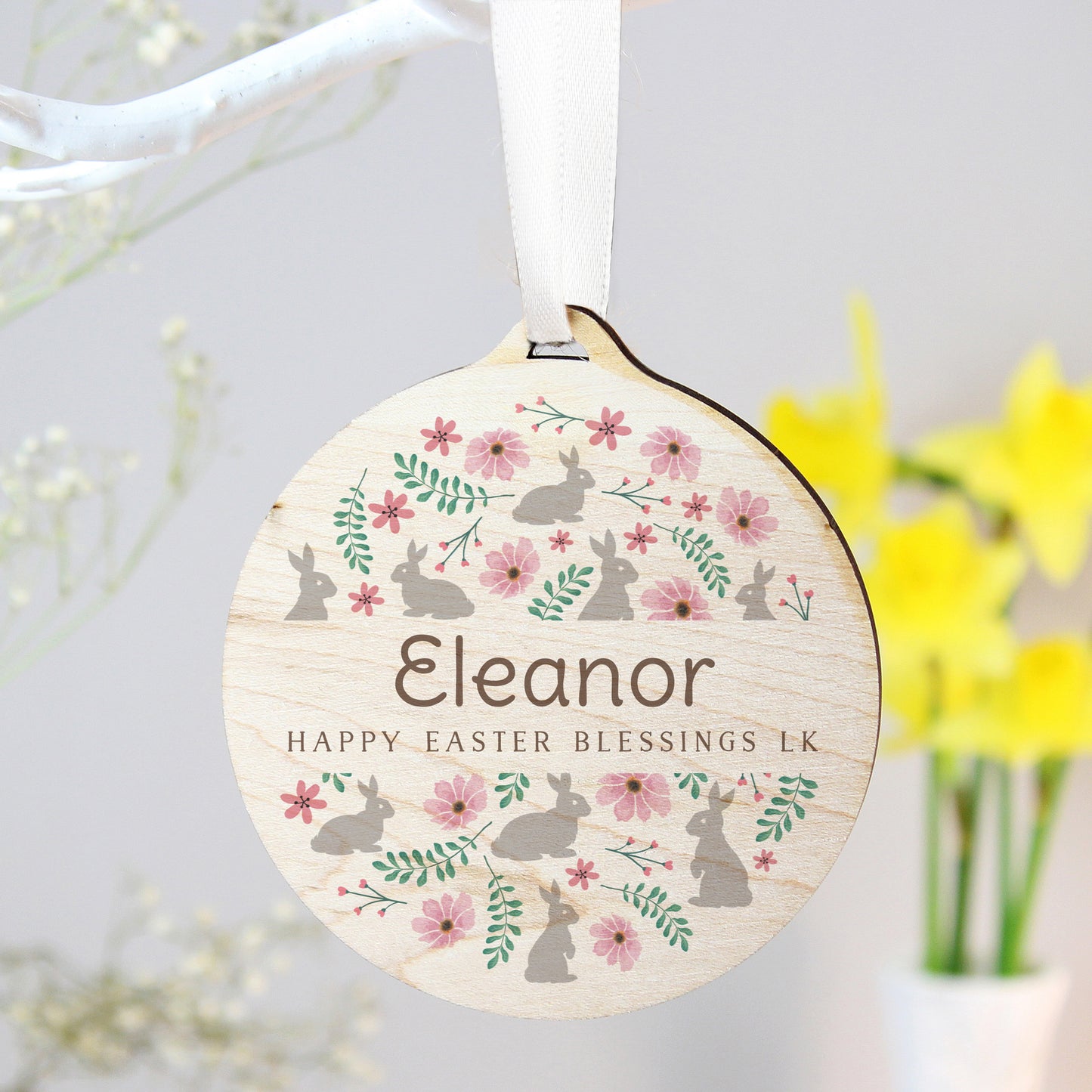 Personalised Floral Easter Tree Wooden Decoration