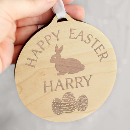 Personalised Easter Bunny Round Wooden Decoration