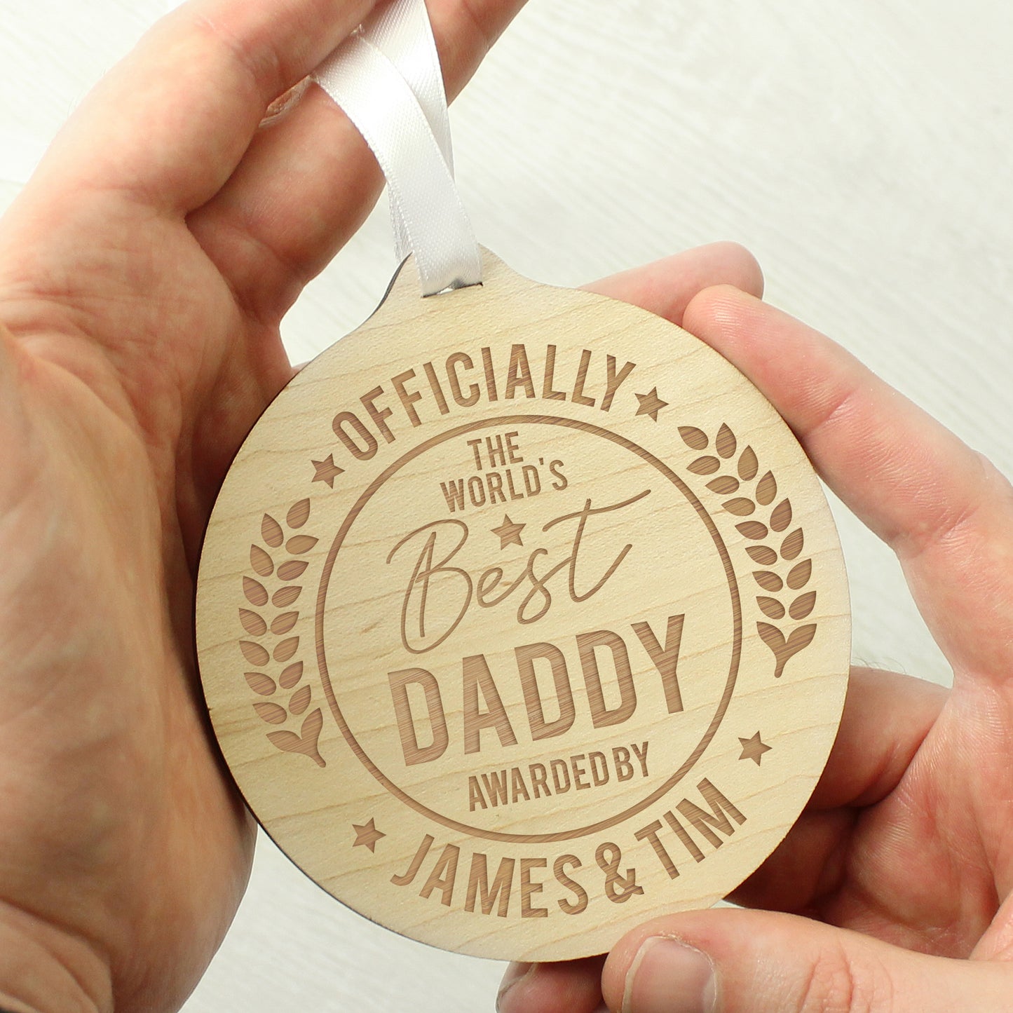 Personalised Officially The Best Round Wooden Medal