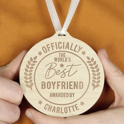 Personalised Officially The Best Round Wooden Medal