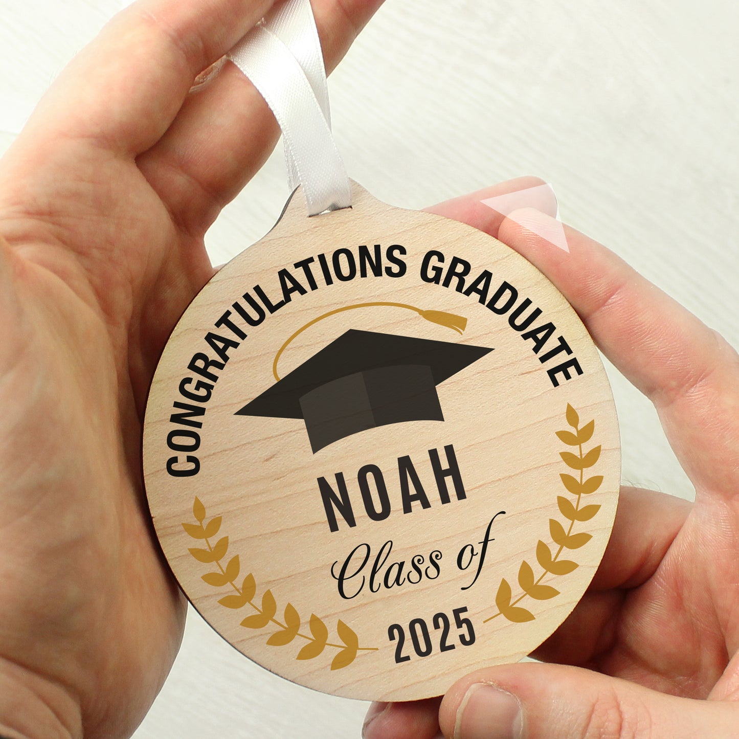 Personalised Graduation Round Wooden Decoration