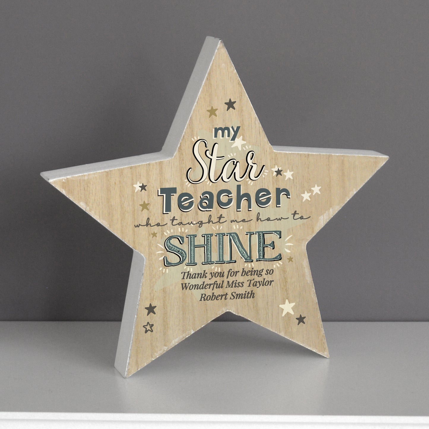 Personalised My Star Teacher Rustic Wooden Star Decoration