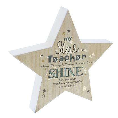 Personalised My Star Teacher Rustic Wooden Star Decoration