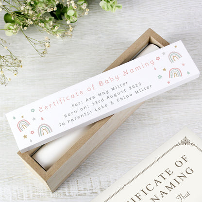 Personalised Rainbow Wooden Birth Certificate Holder