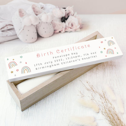 Personalised Rainbow Wooden Birth Certificate Holder