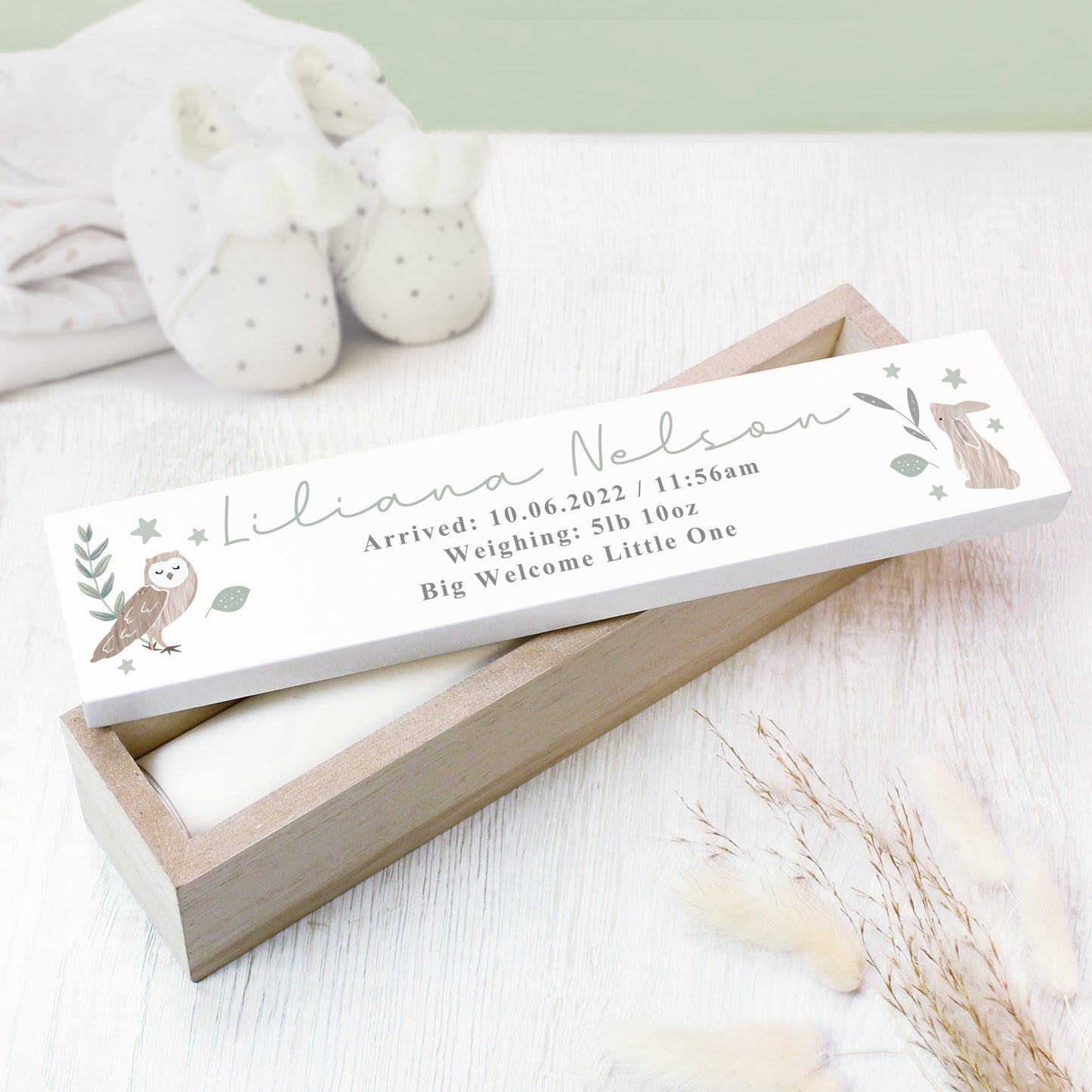 Personalised Woodland Animals Wooden Birth Certificate Holder