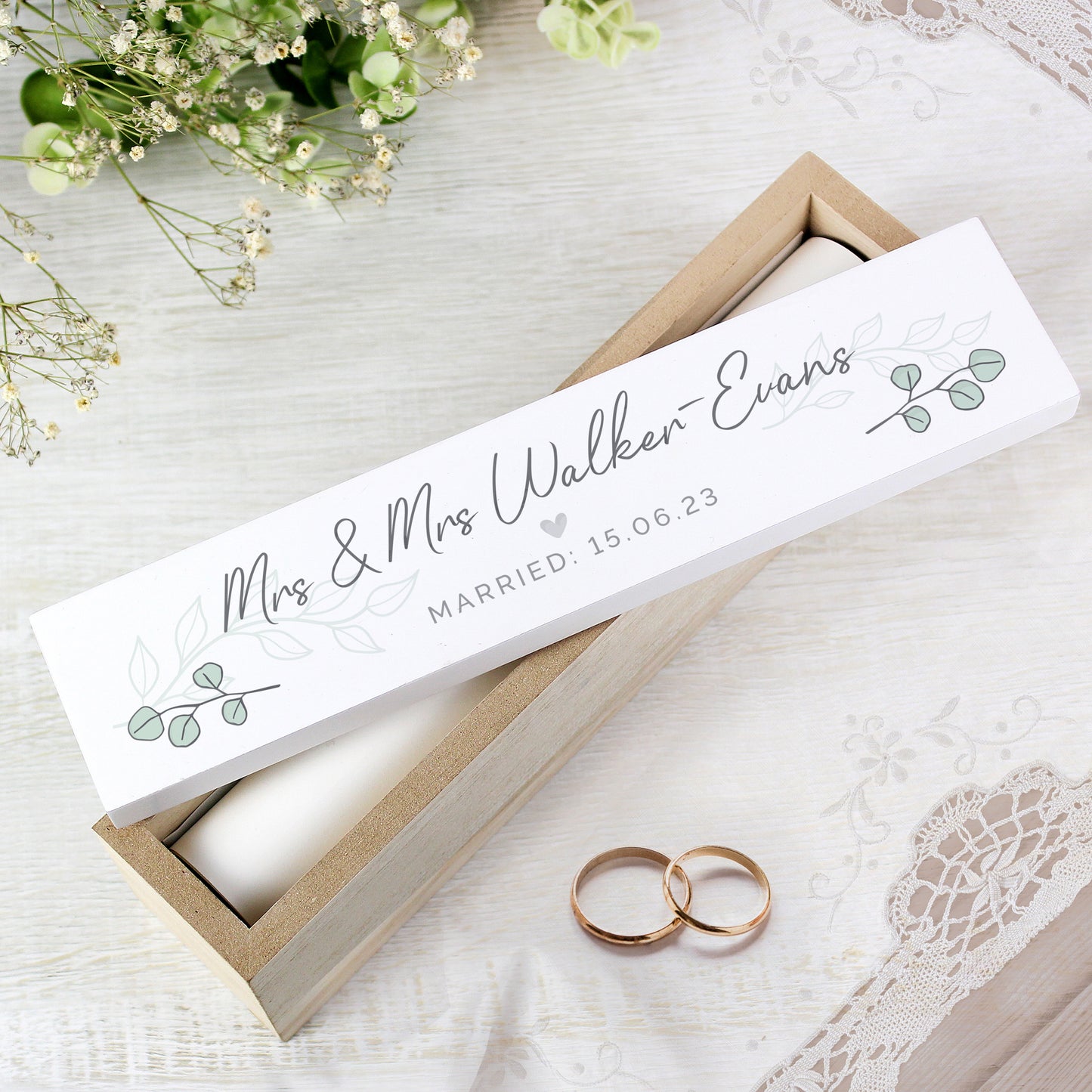 Personalised Botanical Leaves Wooden Certificate Holder