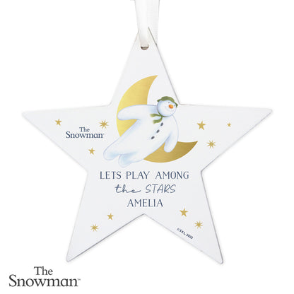 Personalised The Snowman Gold Moon Wooden Star Decoration