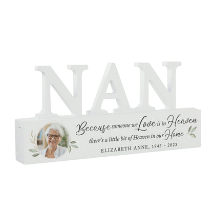 Personalised Botanical Memorial Photo Upload Wooden Nan Ornament