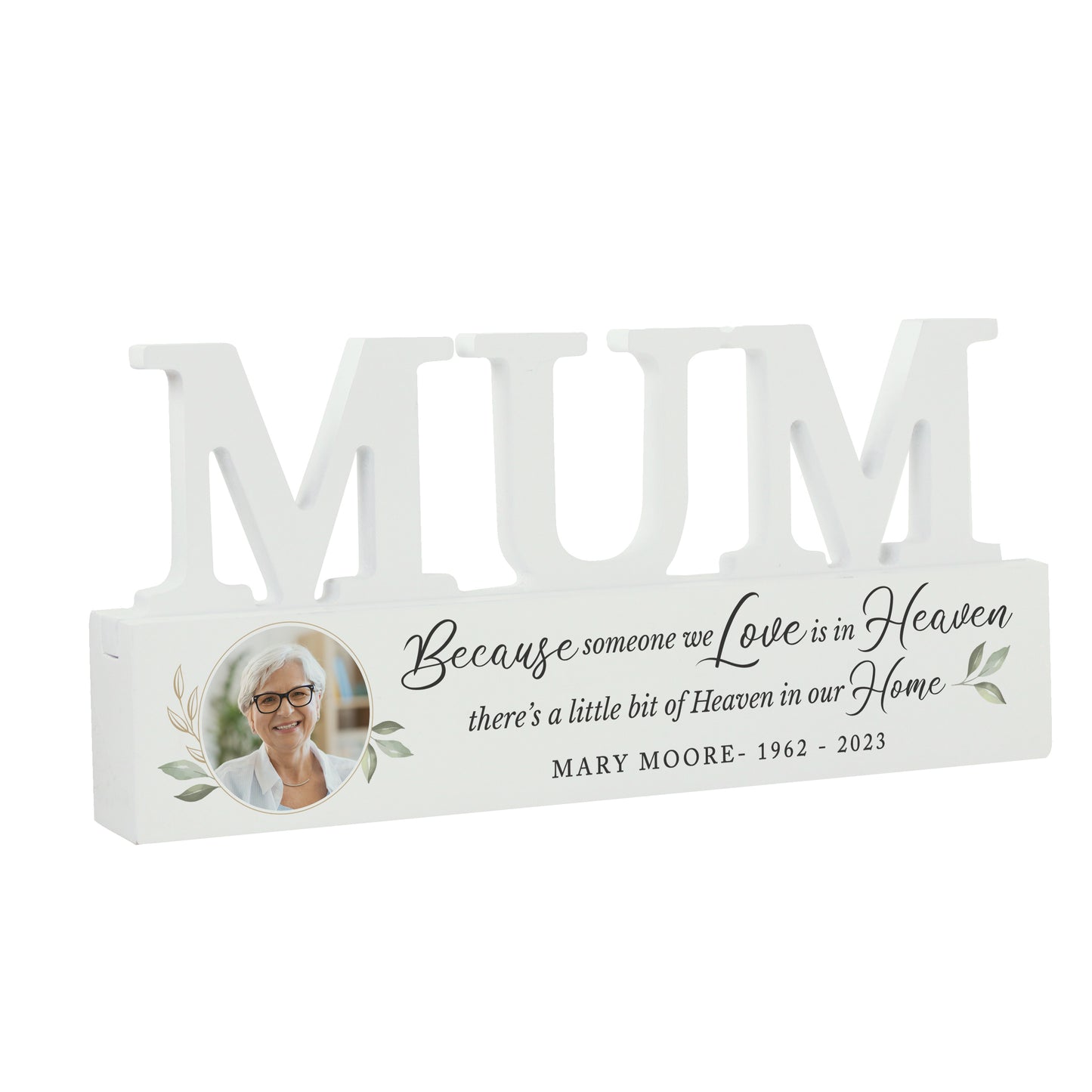 Personalised Botanical Memorial Photo Upload Wooden Mum Ornament