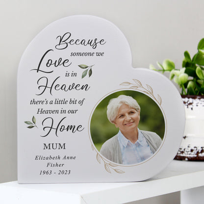 Personalised Botanical Memorial Photo Upload Free Standing Heart Ornament