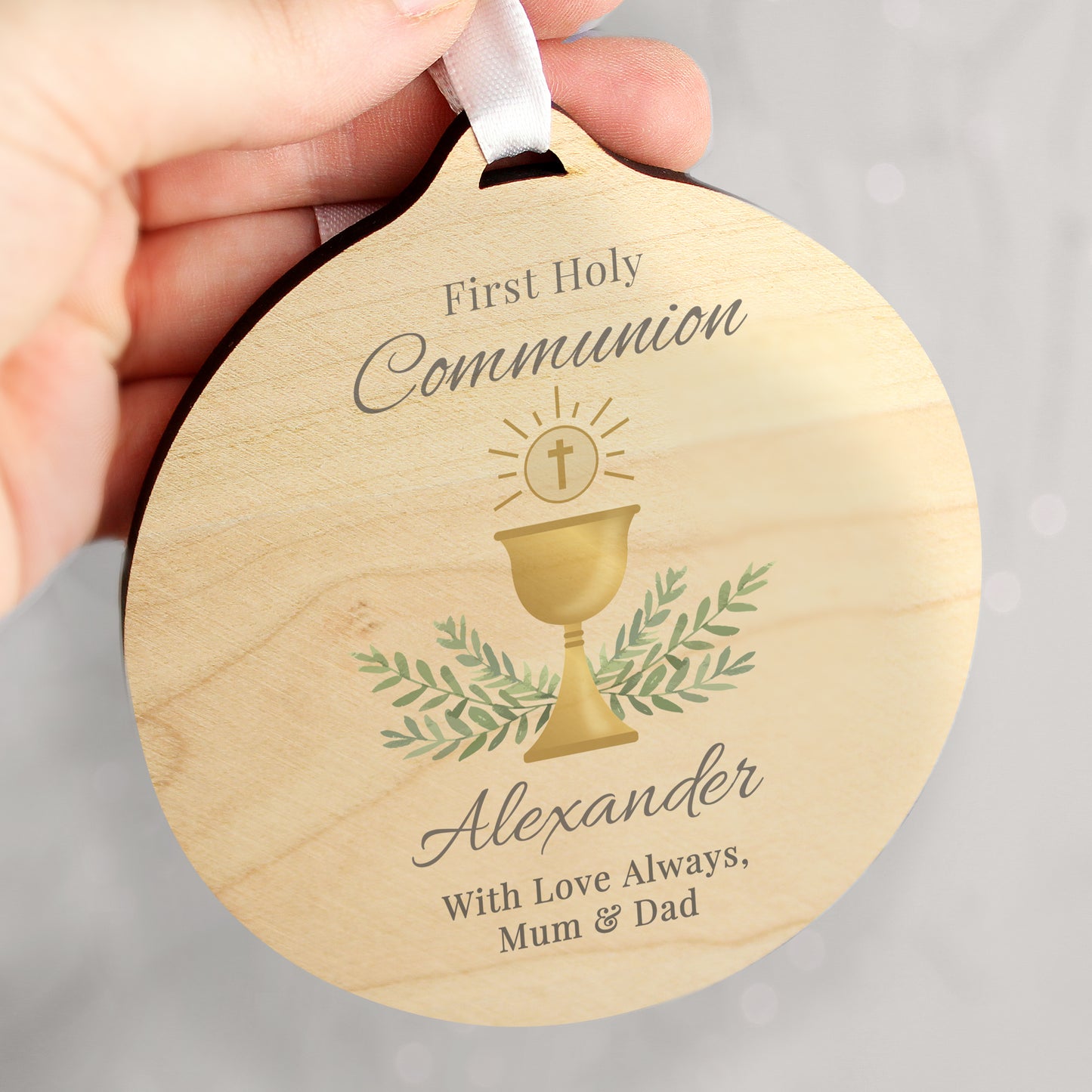 Personalised First Holy Communion Round Wooden Decoration