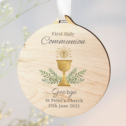 Personalised First Holy Communion Round Wooden Decoration