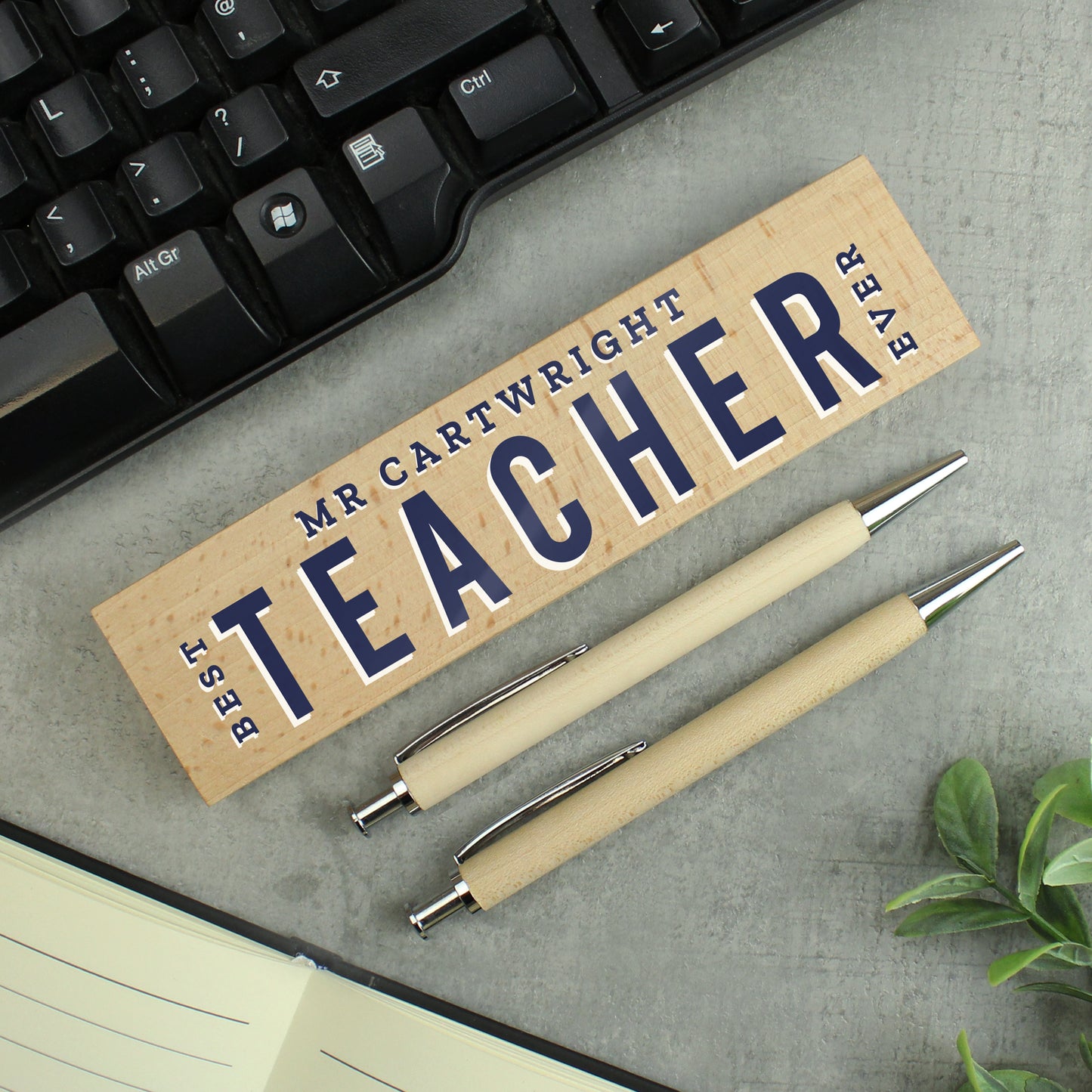 Personalised Best Teacher Wooden Pen and Pencil Set