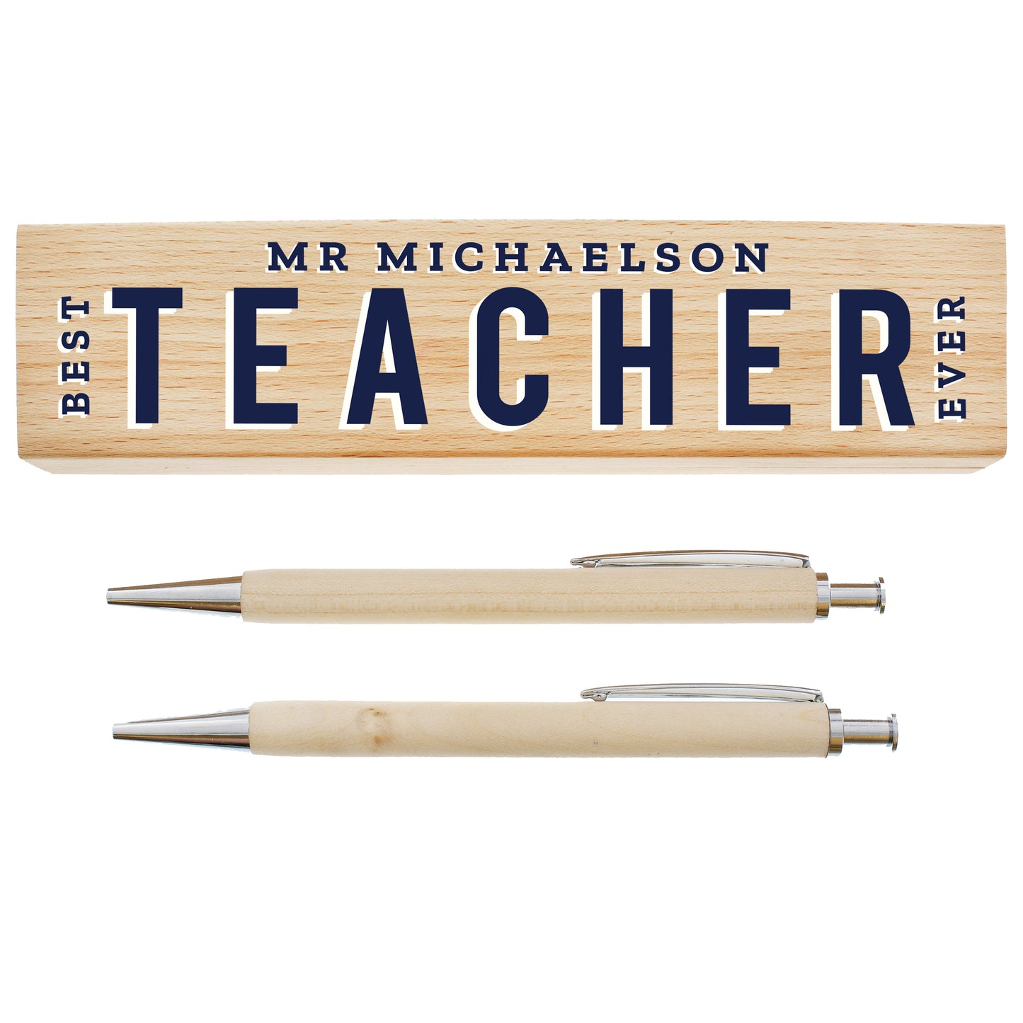 Personalised Best Teacher Wooden Pen and Pencil Set