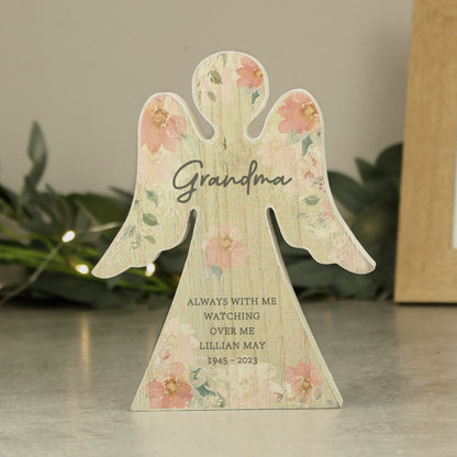 Personalised Floral Wooden Angel Ornament