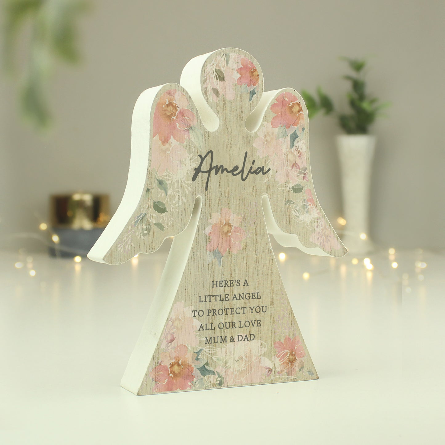 Personalised Floral Wooden Angel Ornament