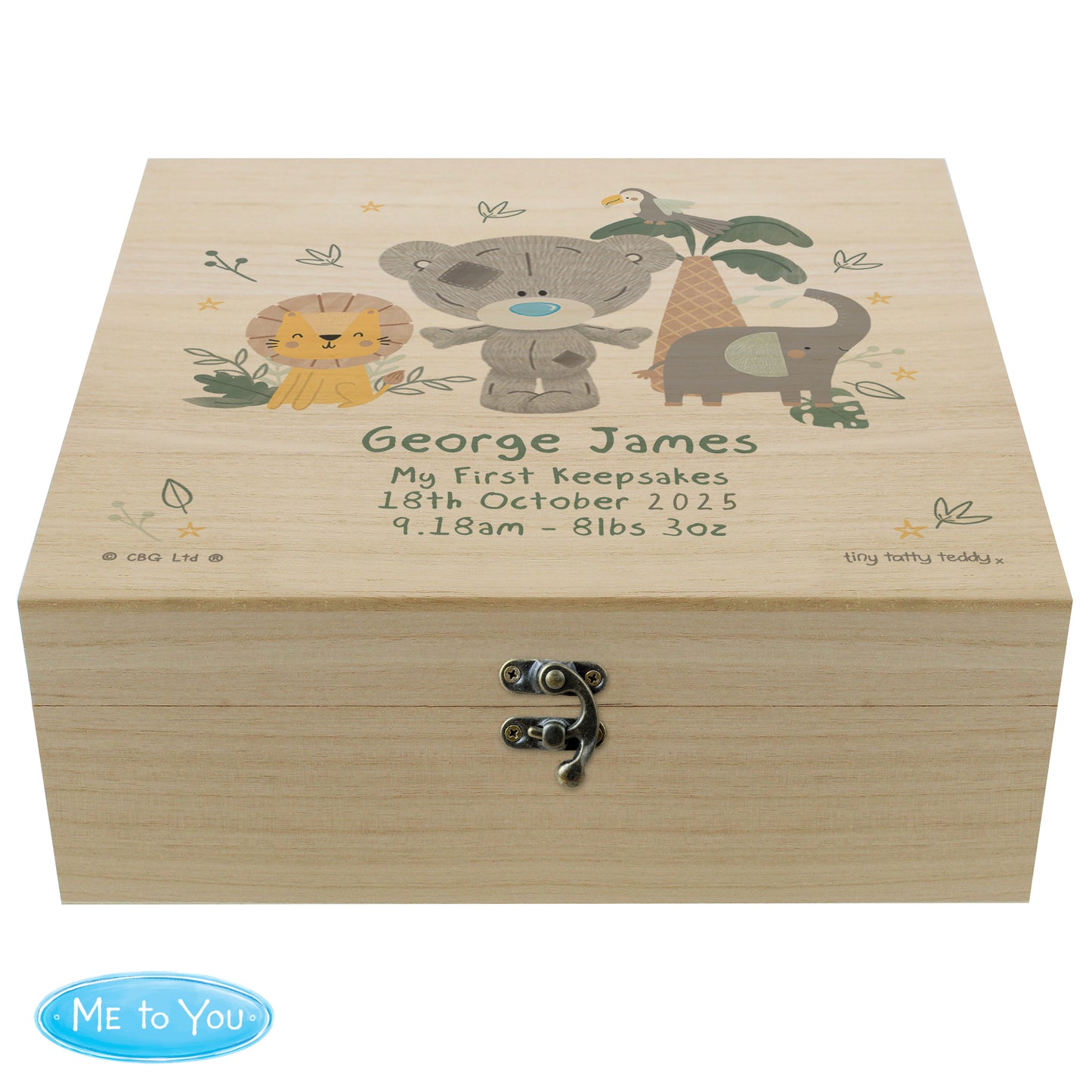 Personalised Tiny Tatty Teddy Jungle Animals Keepsake Box