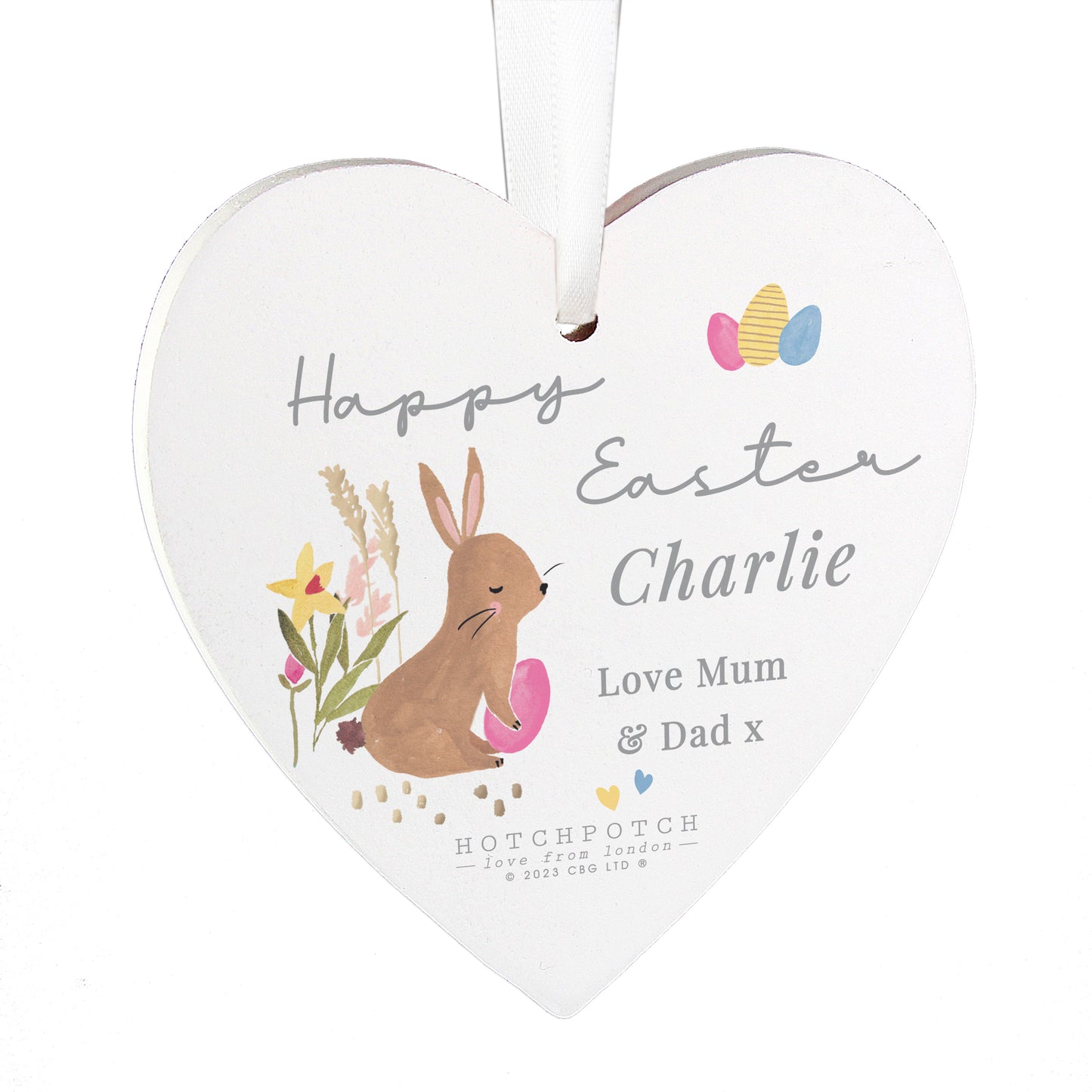 Personalised Hotchpotch Easter Wooden Heart Decoration