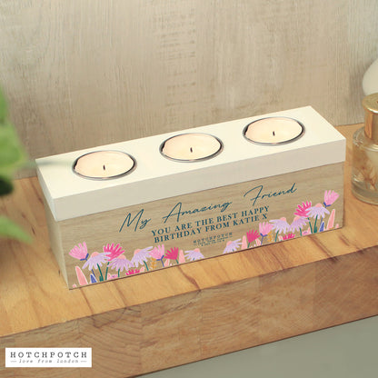 Personalised Hotchpotch Wild Flower Triple Tealight Box