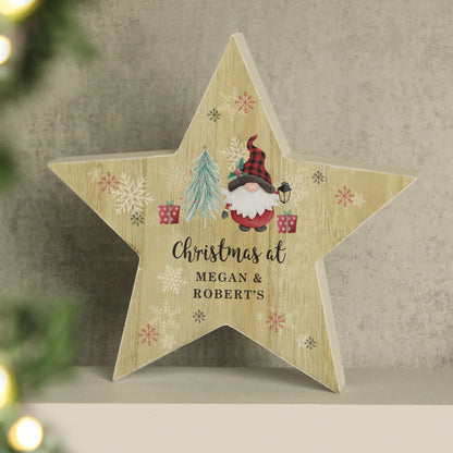 Personalised Gonk Christmas Wooden Star Ornament