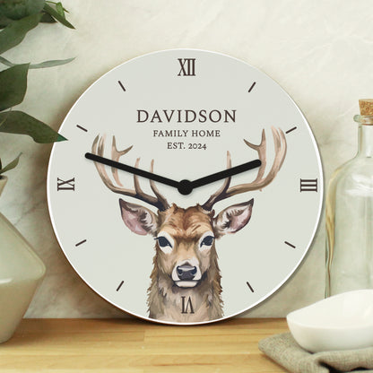 Personalised Watercolour Stag Wooden Clock