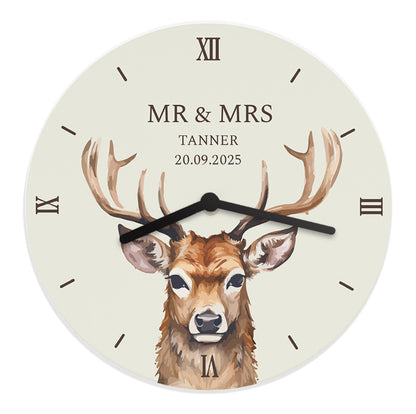 Personalised Watercolour Stag Wooden Clock