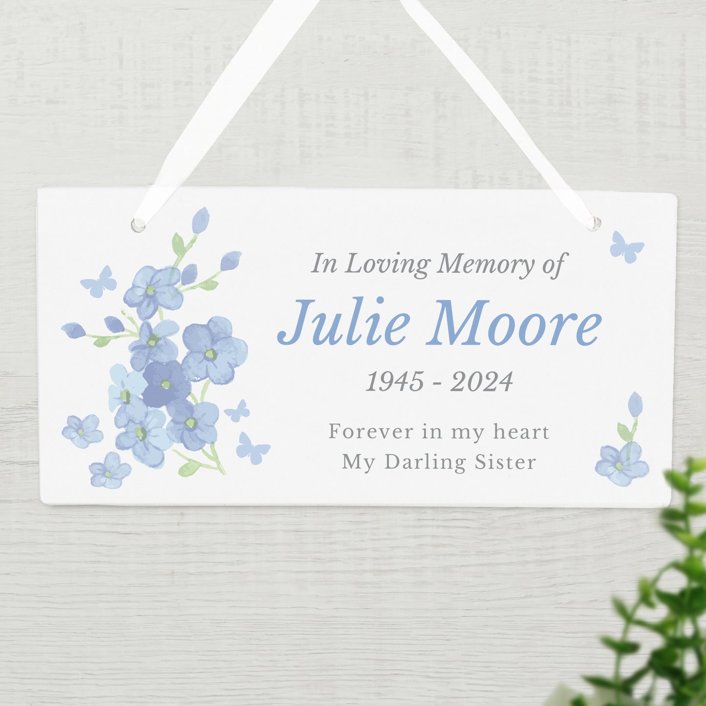 Personalised Memorial Forget Me Not Wooden Sign