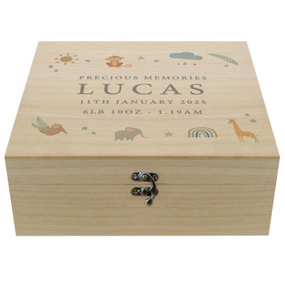 Personalised Safari Animals Large Wooden Keepsake Box