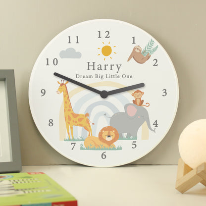 Personalised Safari Animals Wooden Nursery Clock