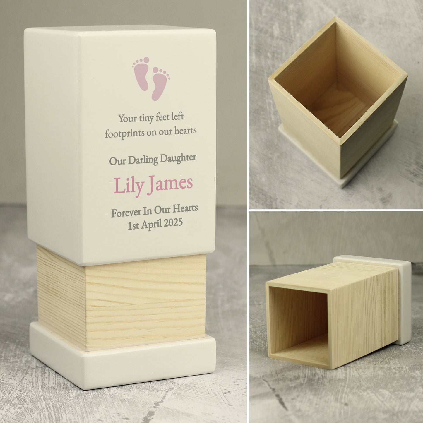 Personalised Baby Girl Small Wooden Urn