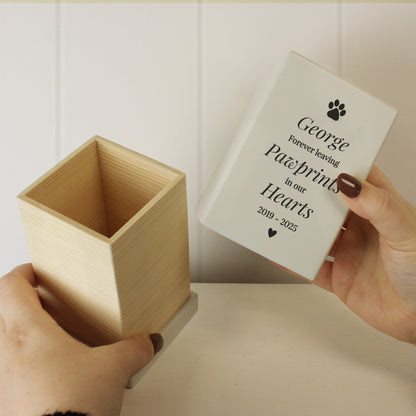 Personalised Pet Pawprints Small Wooden Urn