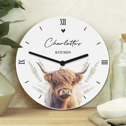 Personalised Highland Cow Wooden Clock