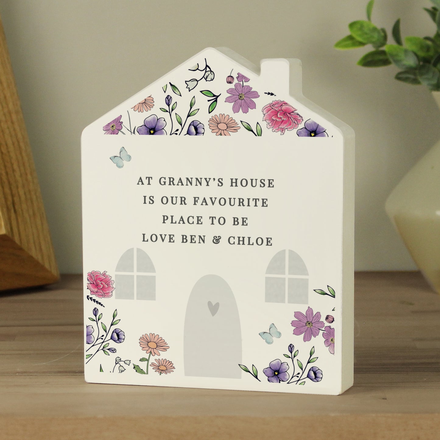 Personalised Wild Flowers Wooden House Ornament