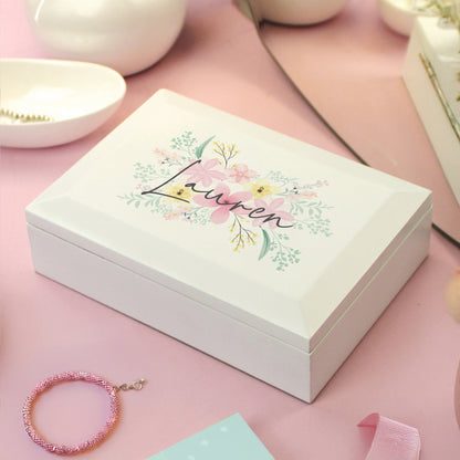 Personalised Floral Wooden Jewellery Box