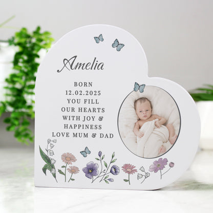 Personalised Wild Flowers Photo Upload Heart Ornament