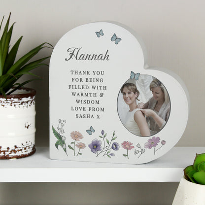 Personalised Wild Flowers Photo Upload Heart Ornament