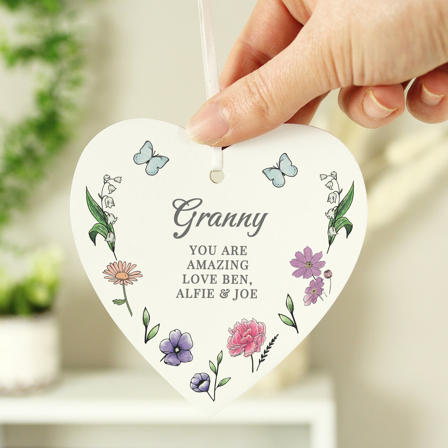 Personalised Wild Flowers Wooden Heart