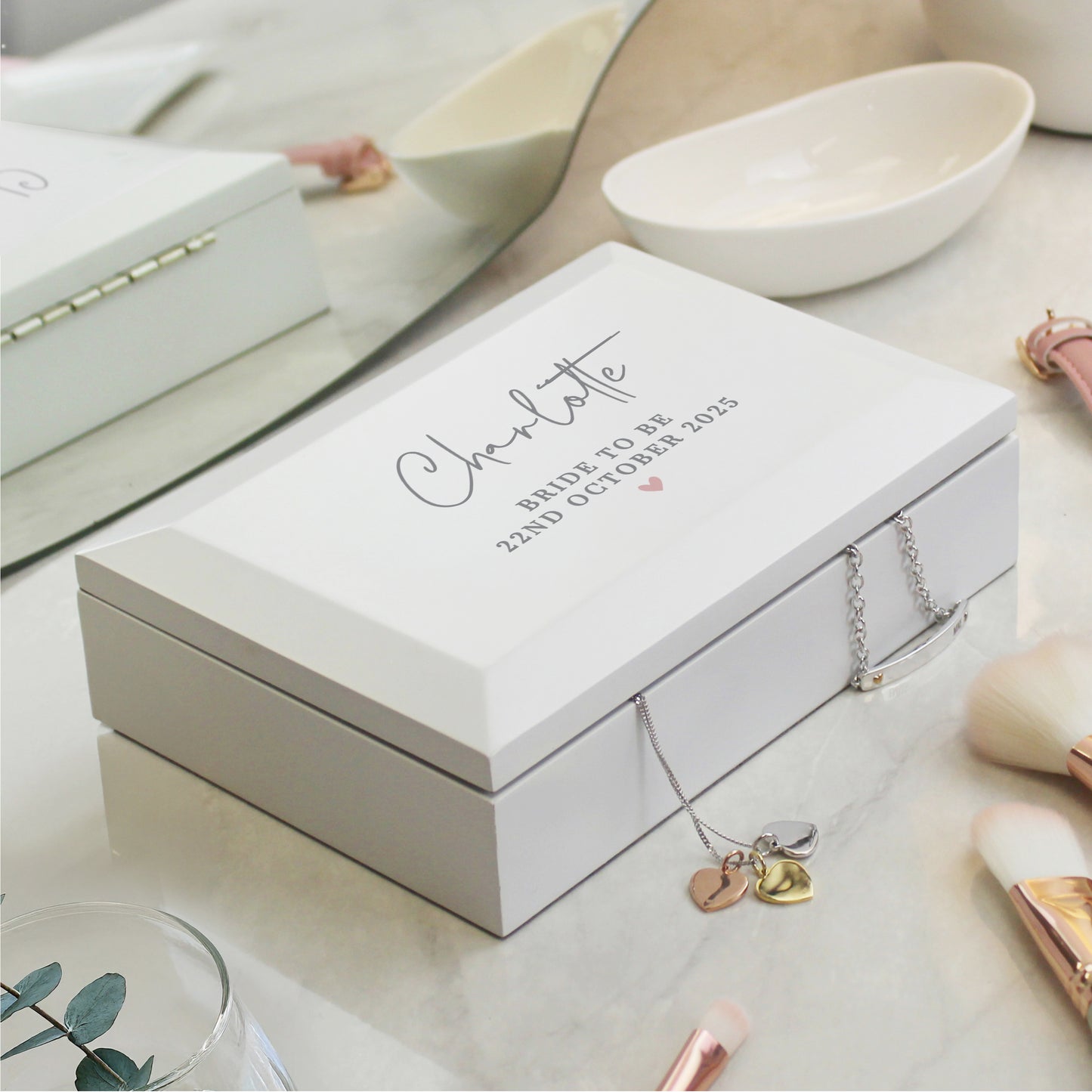 Personalised White Wooden Jewellery Box