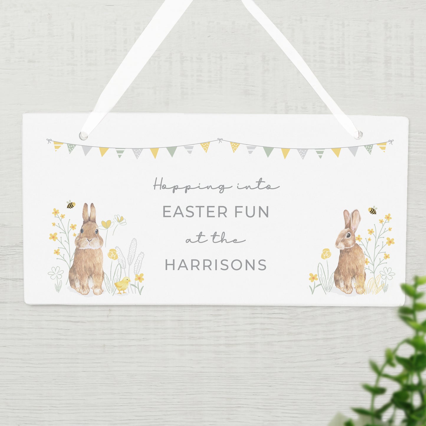 Personalised Spring Bunny Wooden Sign