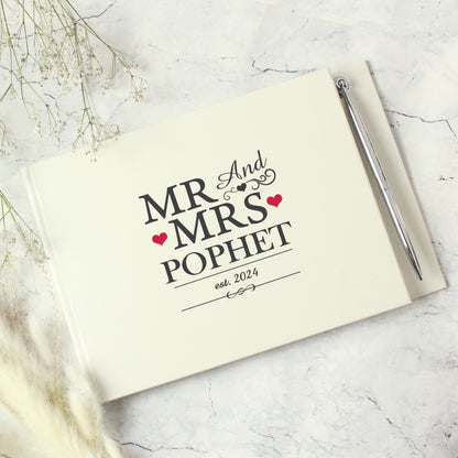 Personalised Mr & Mrs Hardback Guest Book & Pen