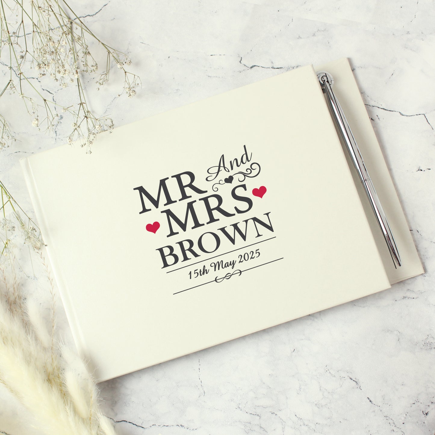 Personalised Mr & Mrs Hardback Guest Book & Pen