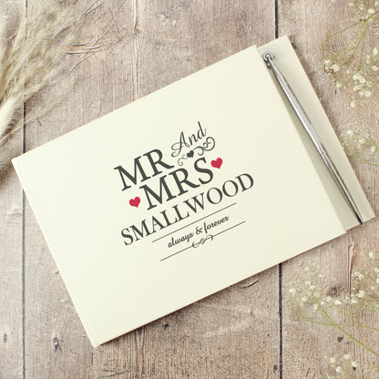 Personalised Mr & Mrs Hardback Guest Book & Pen